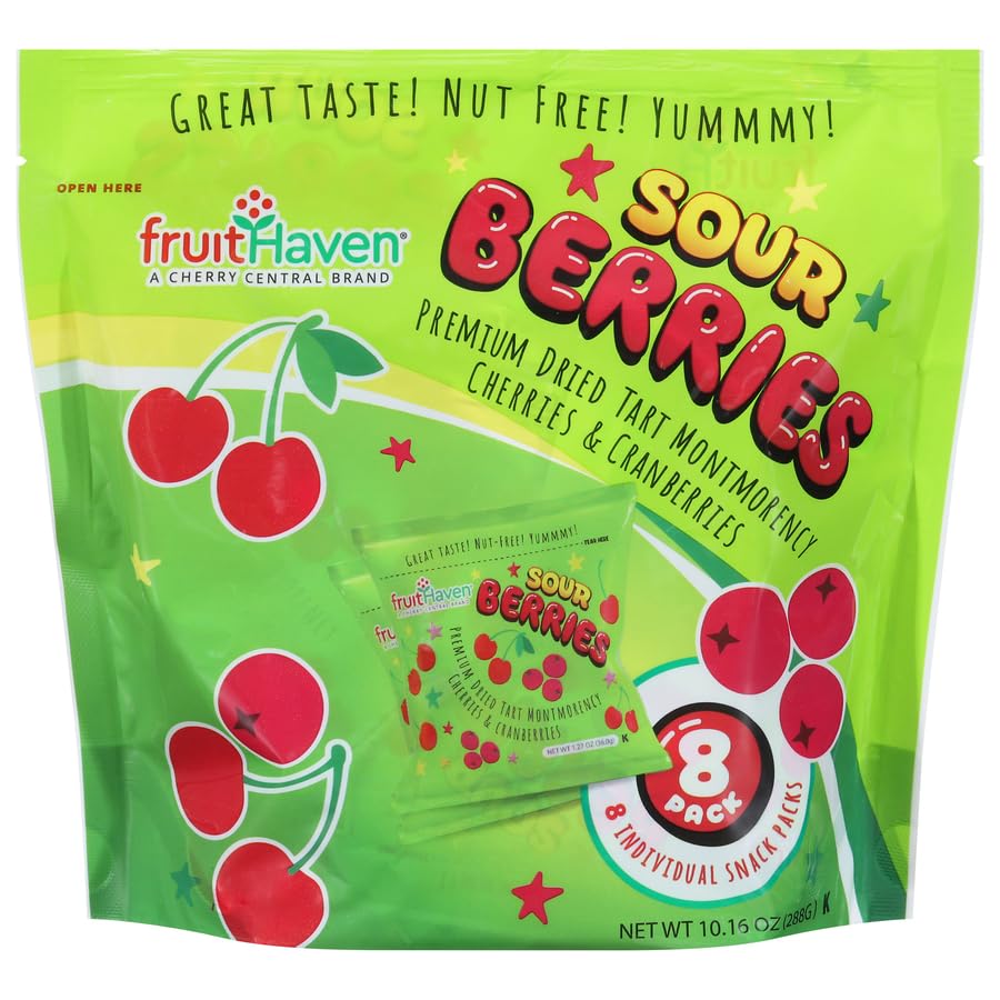 Case of 6 fruitHaven Dried Fruit, Freshly Handpicked and Dried, Grower Owned Since 1973 (Sour Berries, 8 Pack) BB 10:2025