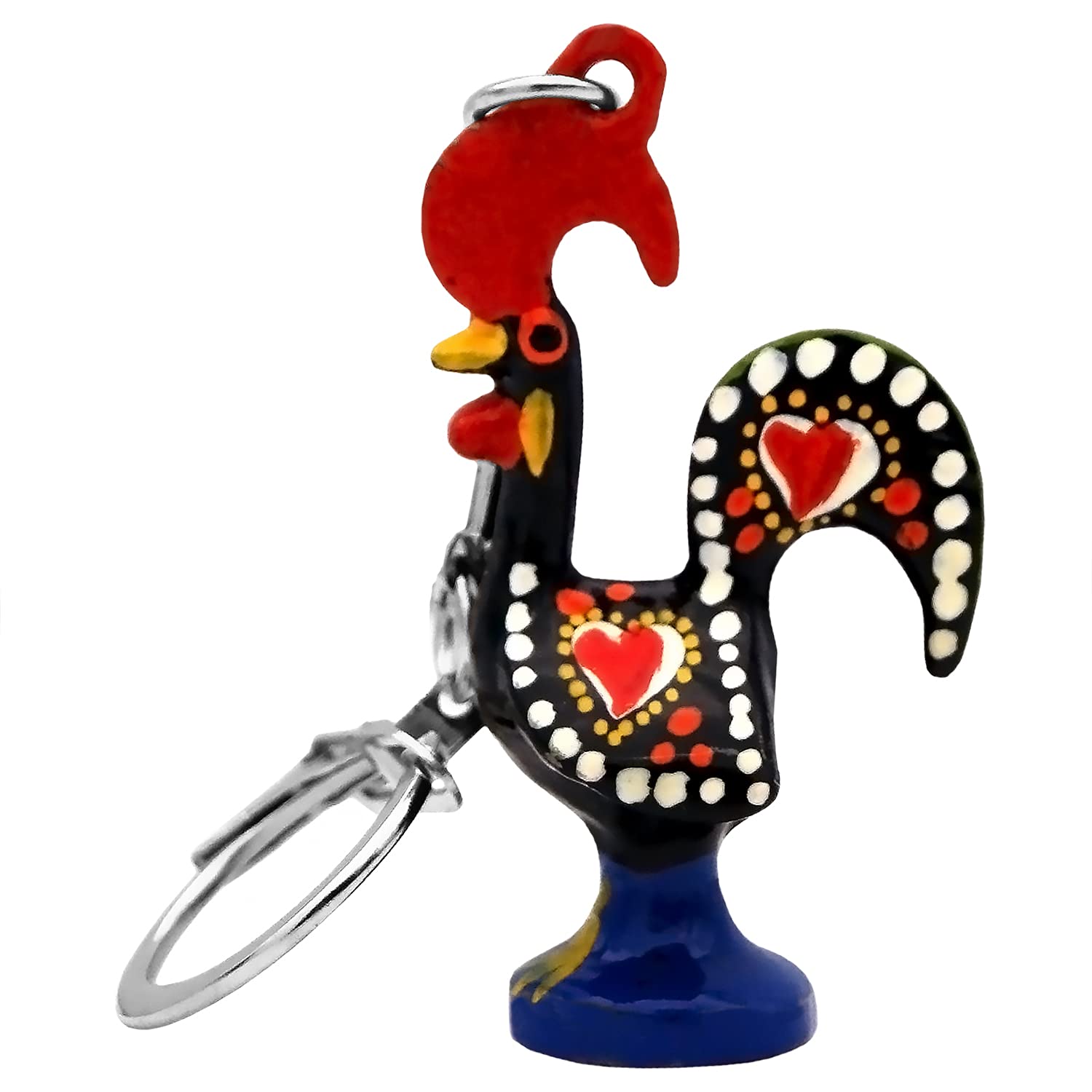 Galos Good Luck Portuguese Barcelos Rooster Metallic Keychain (Black), Medium