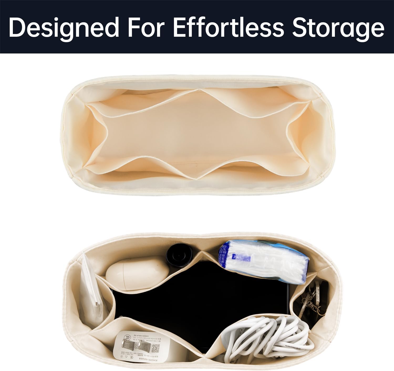 Organizer Insert for Kelly Mini/25/28/32/35/40, Nylon Inner Bag Organiser(Size: MiniKL1, Color: Craie) - Image 3