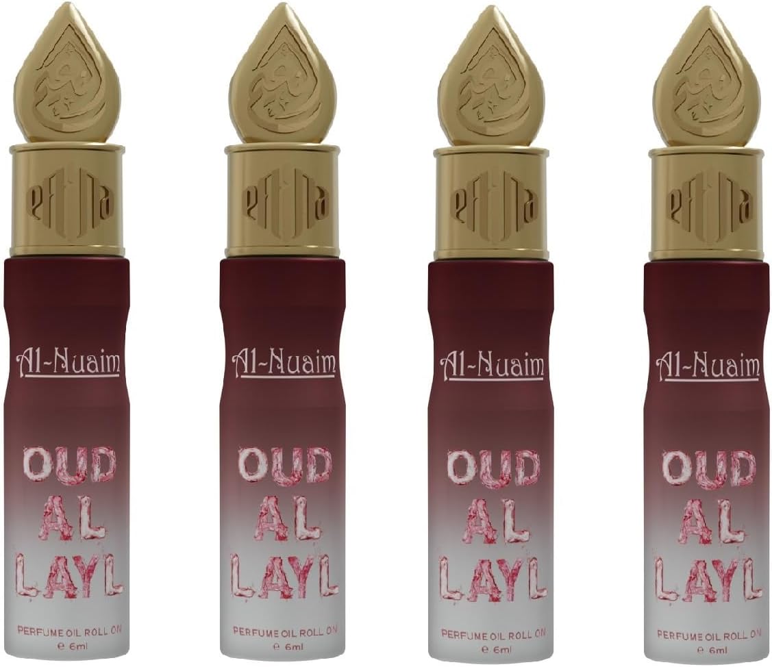 Al-Nuaim Attar Roll On for Men & Women - 6ml (Pack of 4-6ml Each, Oudh Al Layl)