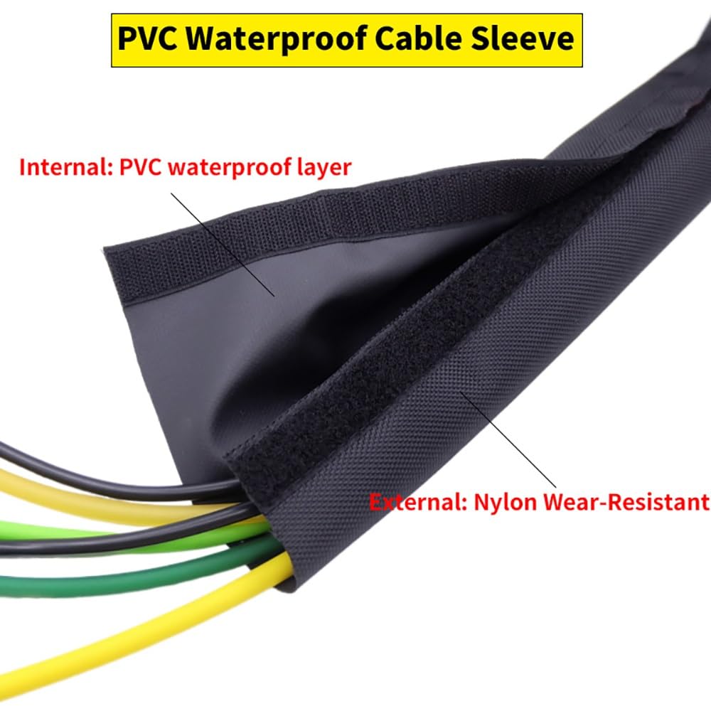 Tuleja Organizera Kabli Wielokrotnego Użytku 8 M (średnica Wewnętrzna 15–100 Mm) – Wodoodporna, Trudnopalna Osłona Z Nylonu Z PVC Z Haczykiem I Pętelką Do Użytku Domowego(ID 40mm)