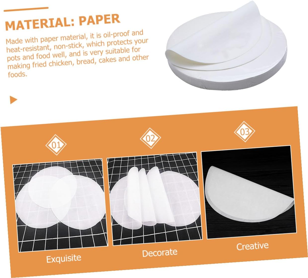VALICLUD Baking Parchment Paper Sheets 20cm Diameter Unbleached Non-stick Circles for Cooking Baking Grilling Air Fryer Use 500pcs