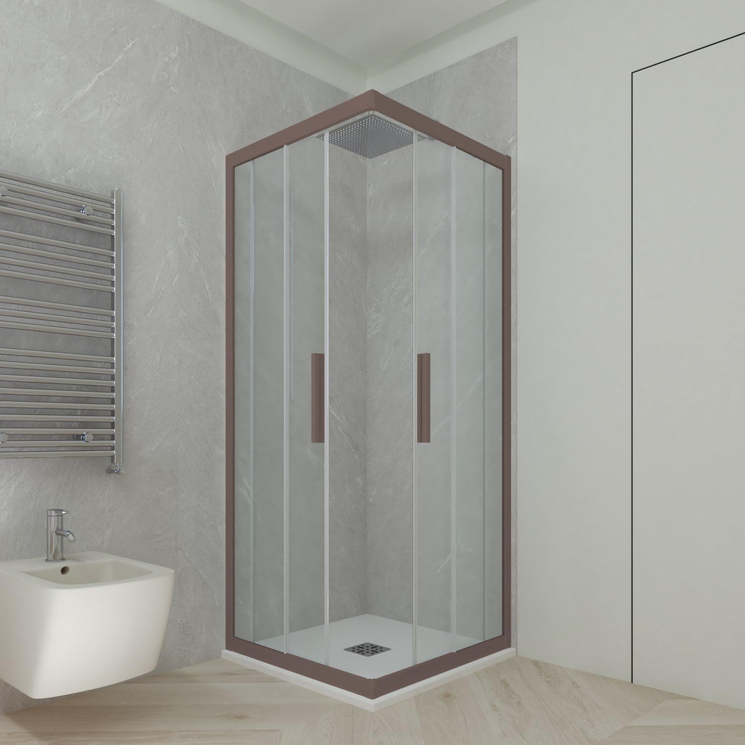 Mampara de ducha angular deslizante 80x120 CM de PVC Chocolate H 200 Vidrio Transparente mod. Kolors