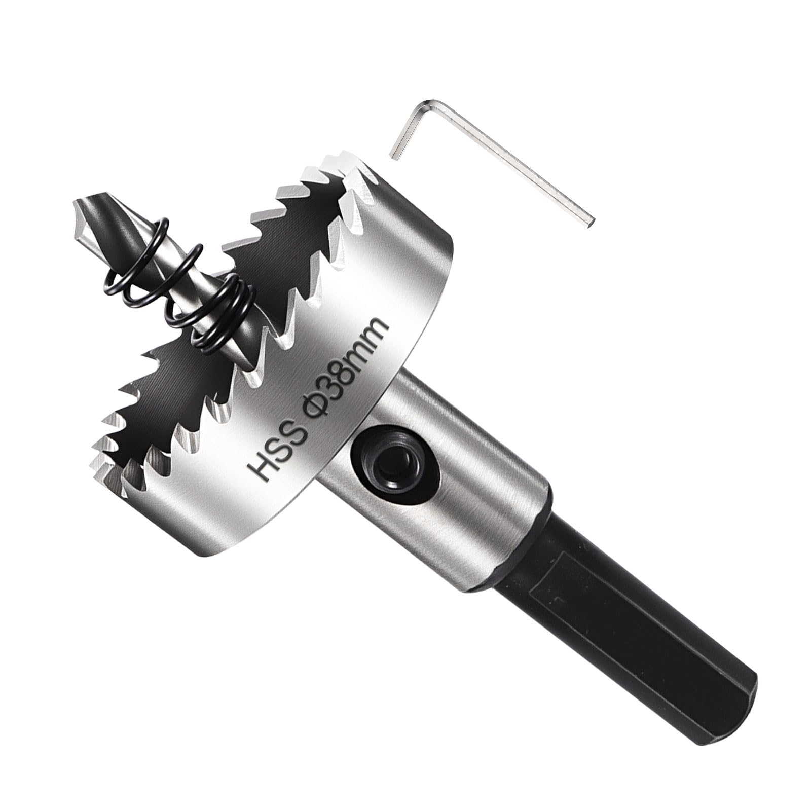 METALLIXITY Hole Saw 38mm (1-1/2"), M2 High Speed Steel Hole Cutter with Center Drill Bit, Hex Key and Spring