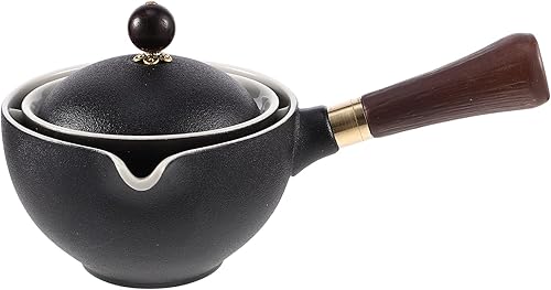 Miniatura 1 de Hemoton Tetera de cerámica china vintage con mango lateral Kungfu, dispensador de té de rotación 360, hervidor de agua para té suelto