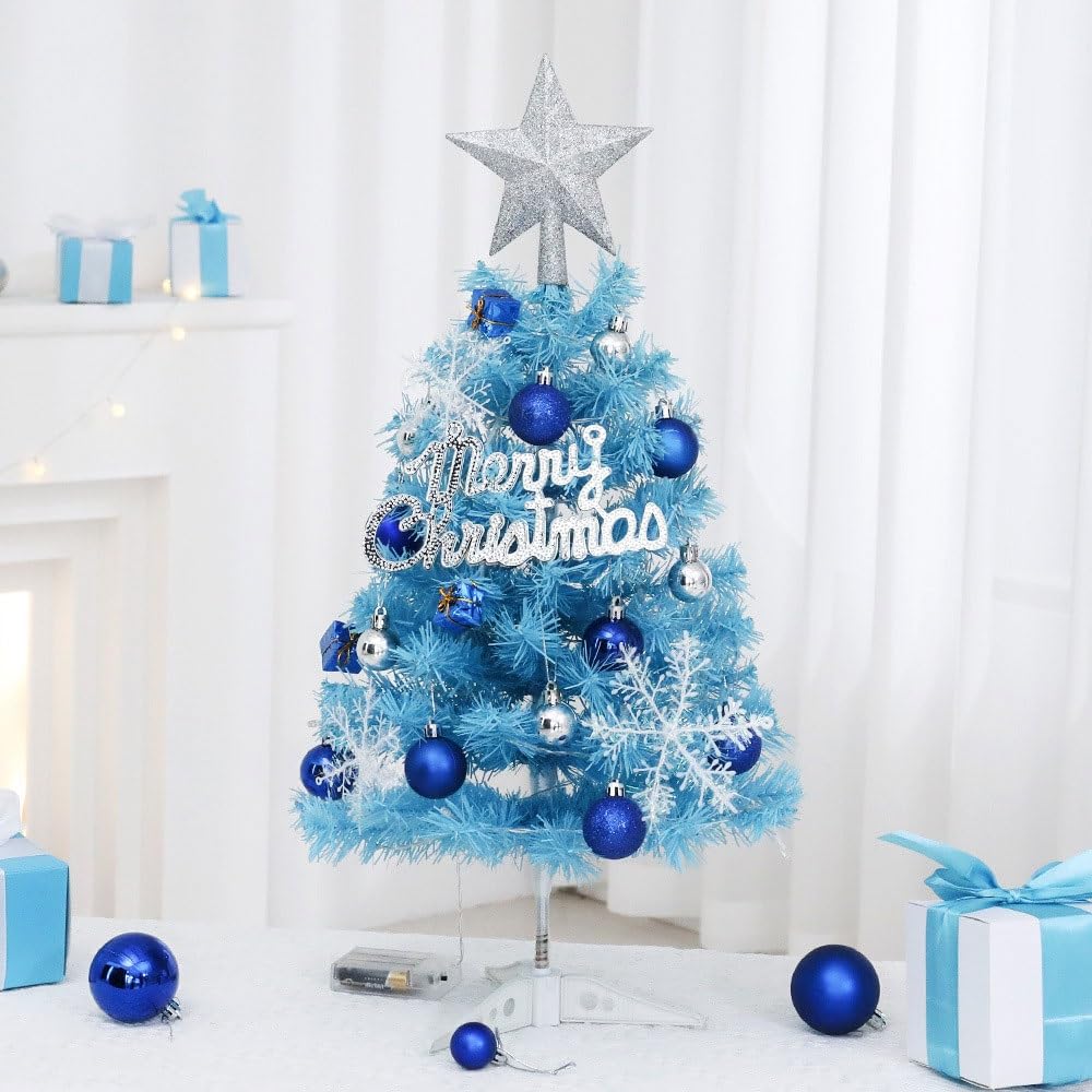 Albero di Natale blu di alta qualità con ornamenti, decorazione da tavolo sicura for feste in ufficio a casa, facile da montare, rami realistici albero di natale(60cm)