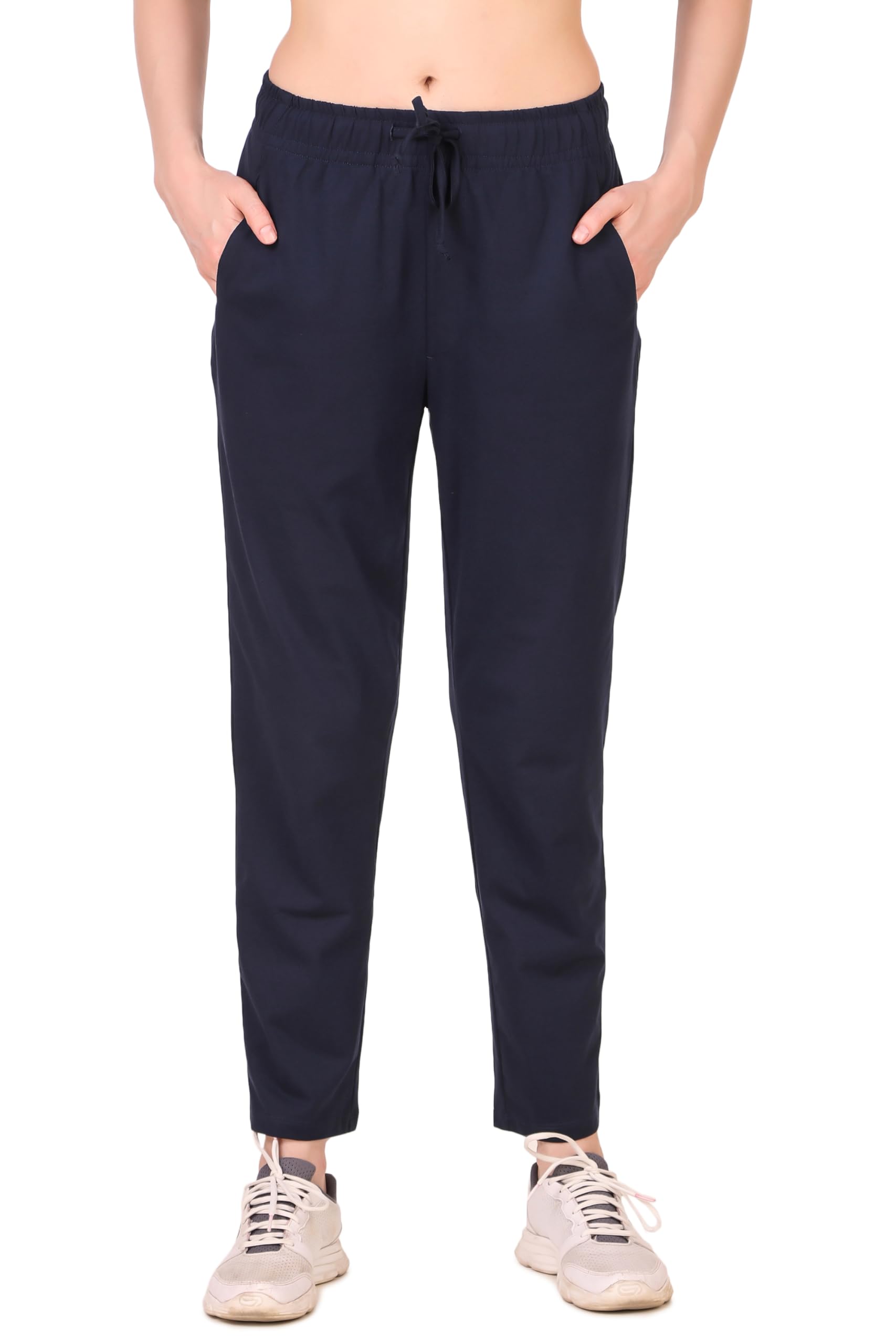 frenchtrendz Women's Cotton Poly Sweatpants, Regular Fit, Two Side Pockets, Navy-picture-24