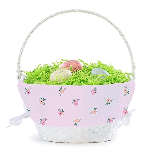Miniatura 4 de Cesta de huevo de Pascua personalizada con patrón floral con asa y nombre personalizado Forros de cesta de Pascua rosa Cesta blanca Cestas de