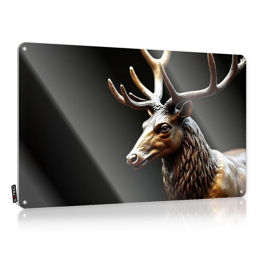 Fzfn Colour Wall Art Quality Outdoor Bar Decor Home Decor - Golden Stag Statue With Intricate Antlers. Decor Rustic Style Artwork For Entryway(20X30cm)