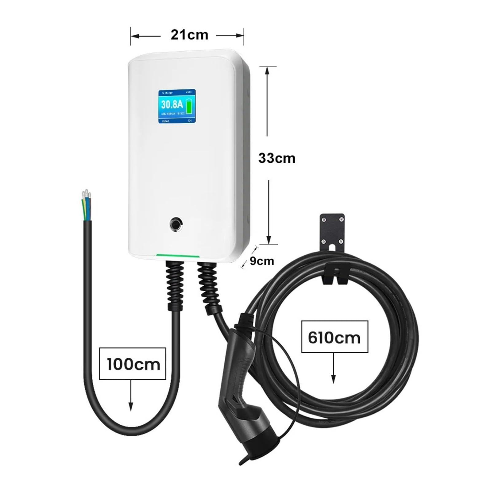 Cargador De Coche EV 32A EVSE Caja Pared Estación Terminal Carga Eléctrico 7kw Tipo 2 Cable Monofásico 6M Recarga Segura(7KW Cable App)