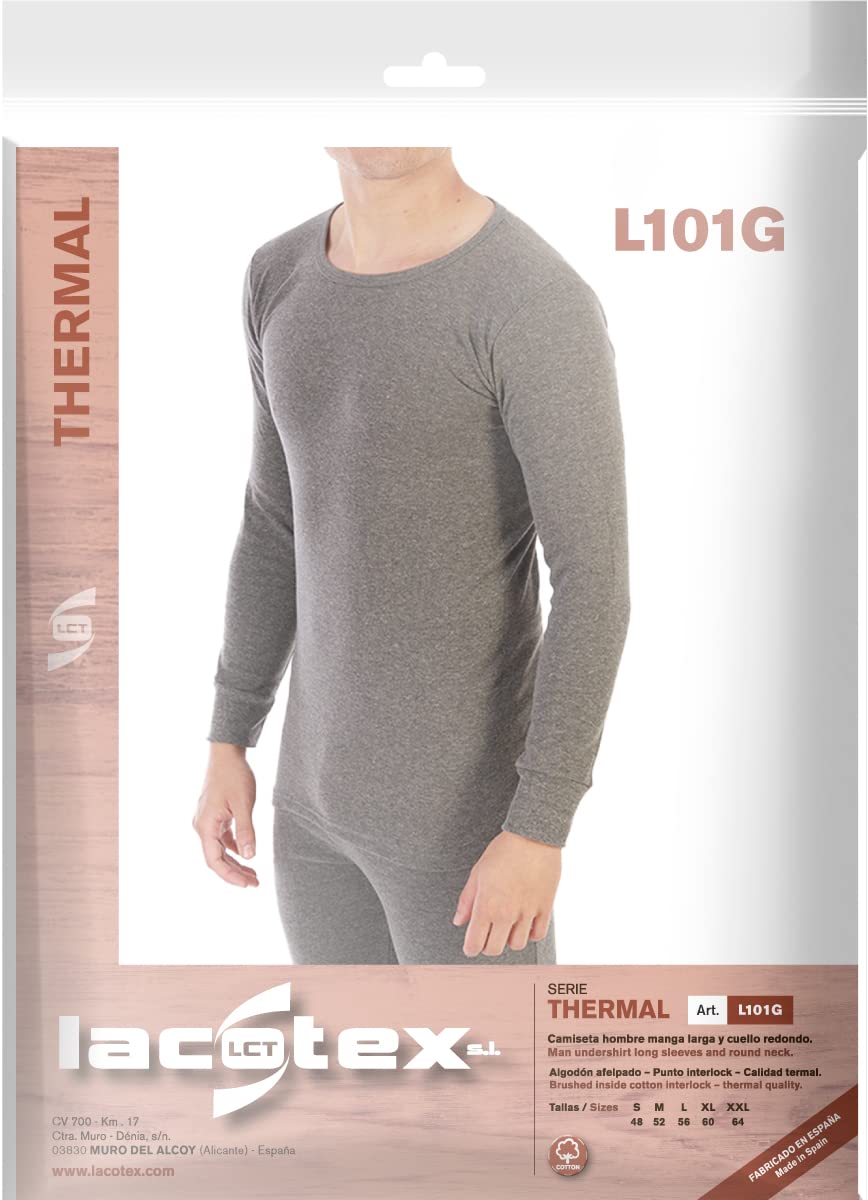 Lacotex Camiseta Interior Termal de Hombre | Camiseta Manga Larga y Cuello Redondo Térmica | Confort y Protección Térmica Interior | Pack Ahorro 3 y 6 Unidades | L101G
