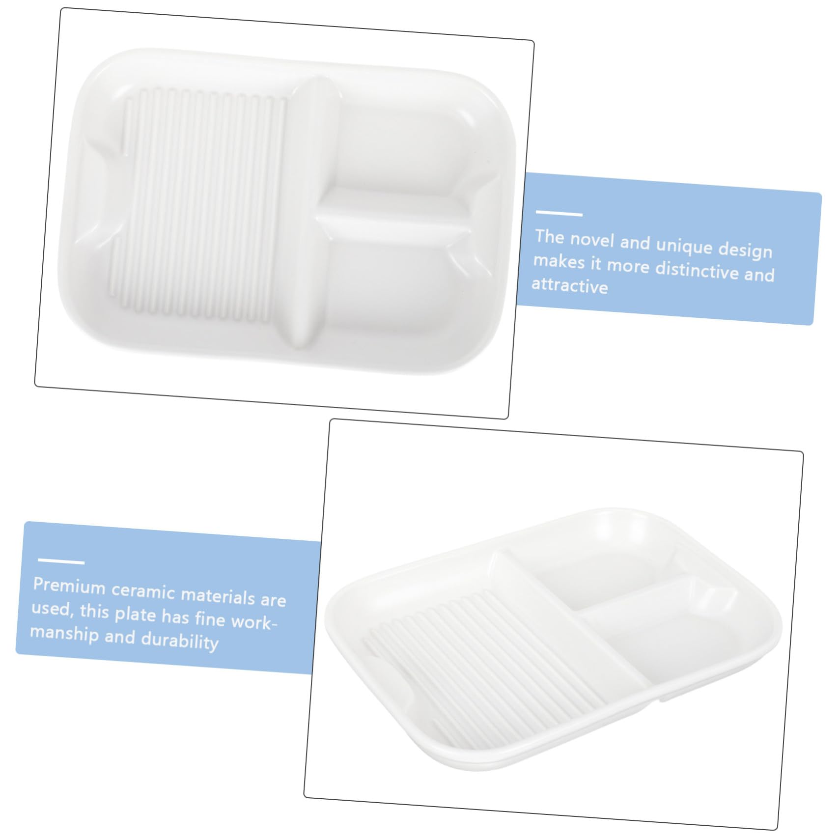 Assiette Compartimentée en Céramique Blanche pour Adultes 3 Compartiments, Surface Lisse et Brillante, pour Repas en Famille ou Réceptions