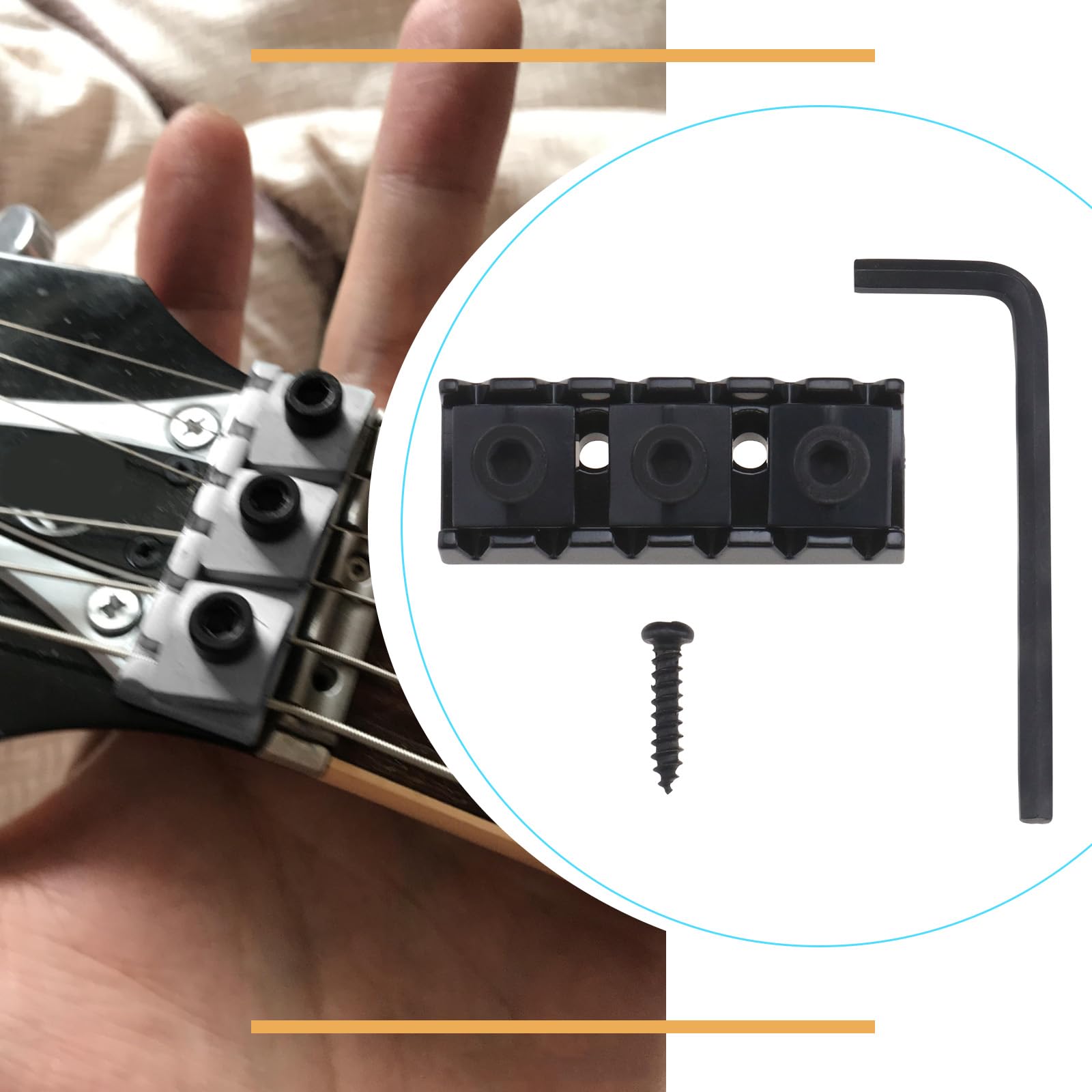 YINETTECH 42mm Guitar Metal String Locking Nut with Mounting Screws and Wrench Compatible with FLOYD ROSE Tremolo Double Locking System Black - Image 3