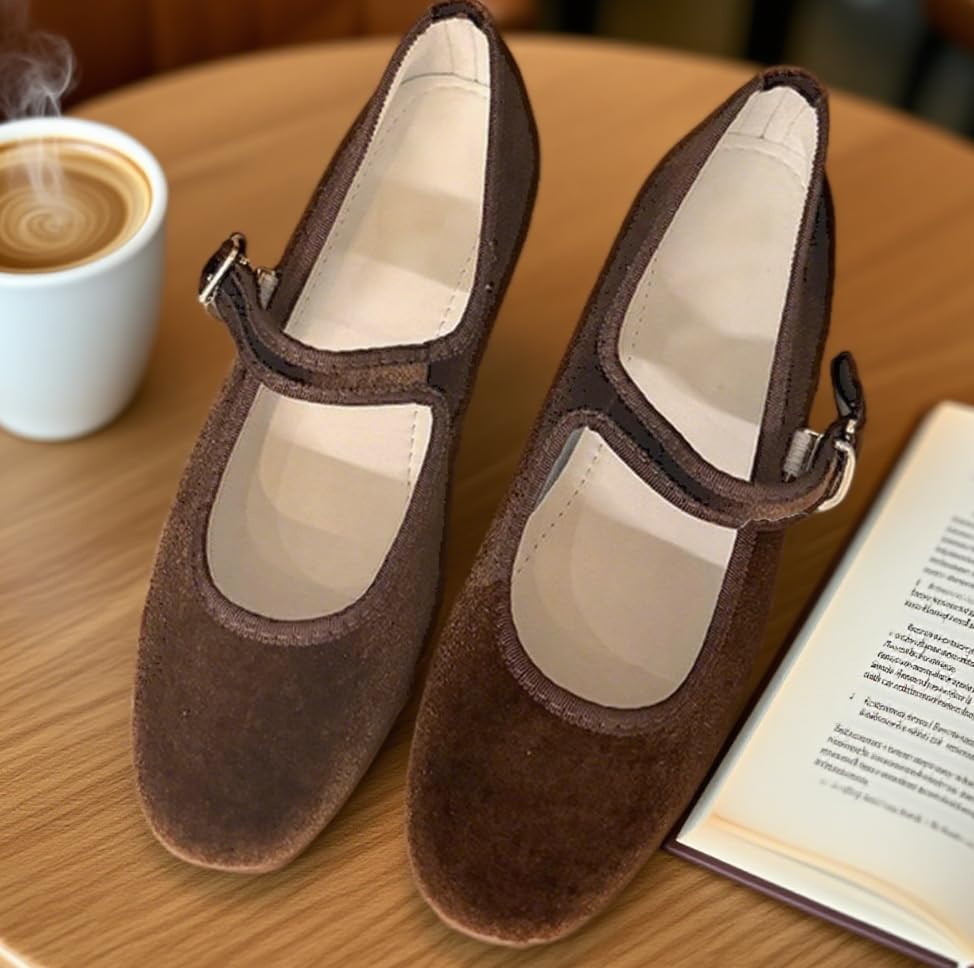 Burgundy Velvet Mary Jane Ballet Flats for Women Round Toe Retro Cute Shoes Comfortable Slip On Pumps for Wedding Party Vintage Wear4
