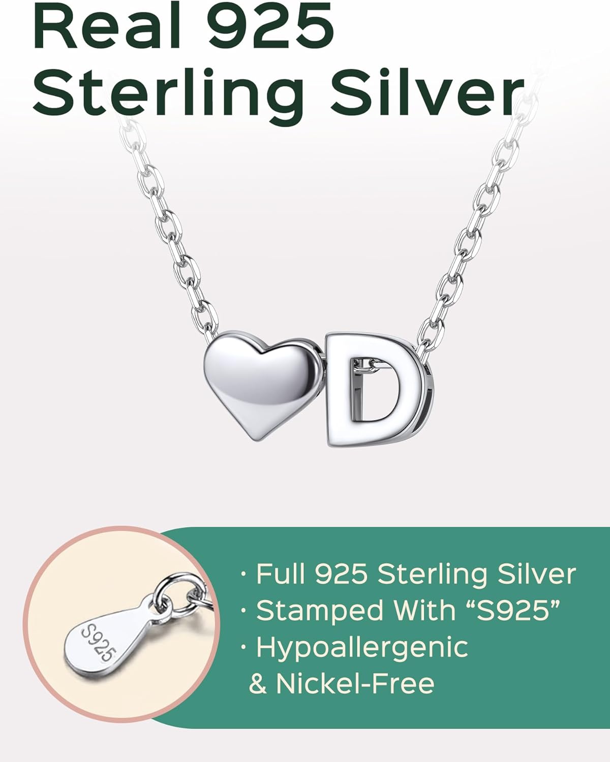 ChicSilver 925 Sterling Silver Heart Initial Necklaces for Women -Dainty Personalized Heart Pendant Letter Alphabet Necklace for Women - Image 4