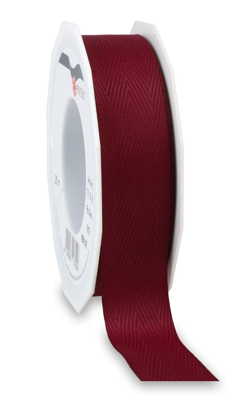 Präsent - New Life 100% Recycled Ribbon Bordeaux 25 mm Width, 25 m Length, Red, 25 mm - 25 m