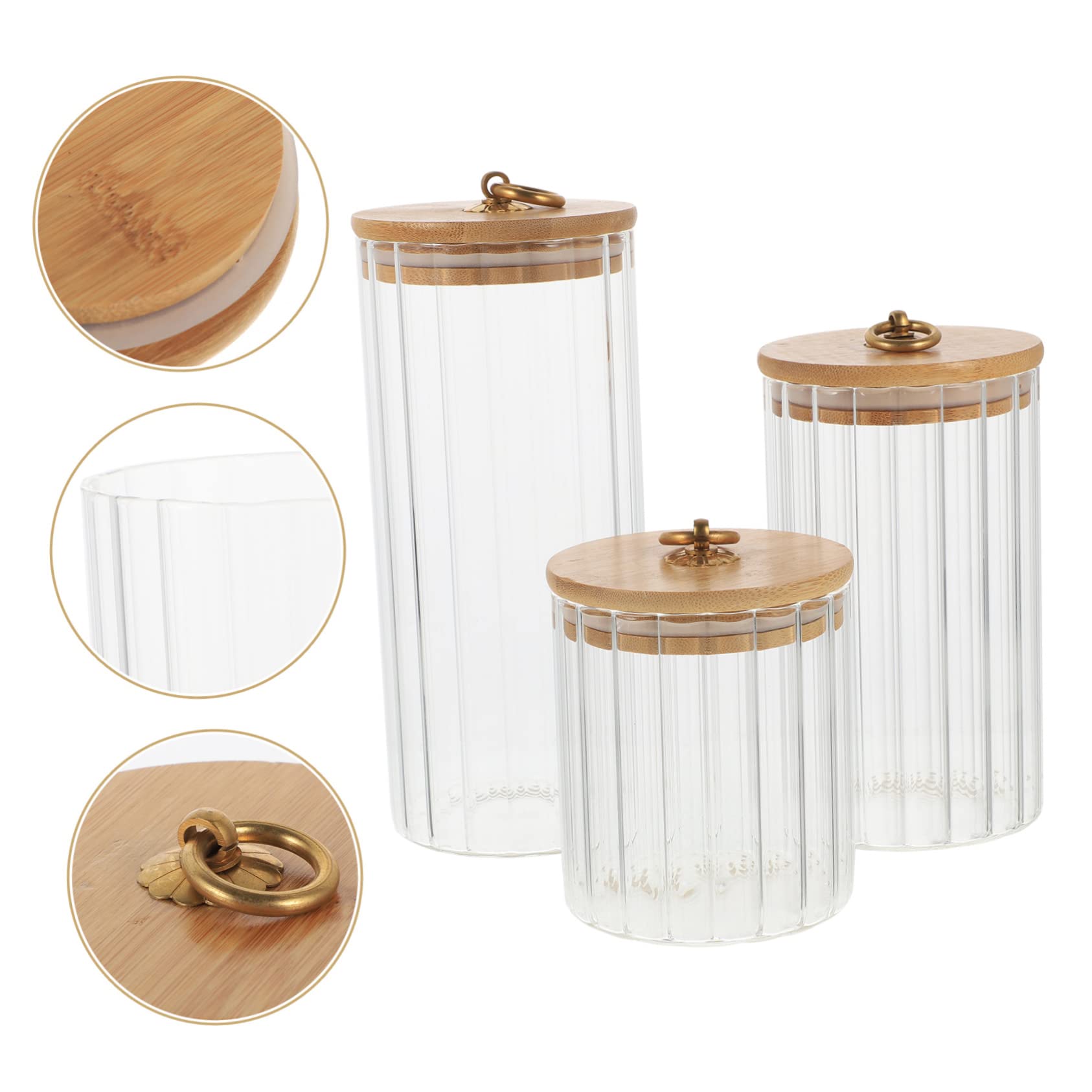 Set da 3 Contenitori con Coperchio per Alimenti in Vetro con Coperchio in Bambù, Capacità 550ml, 850ml e 1150ml, per Cucina con Tenuta e Facili da Pulire