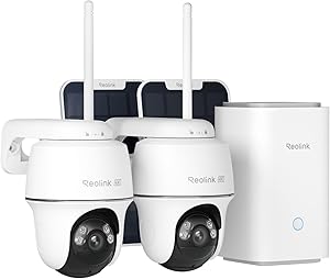 REOLINK 4K Solar Security Cameras Wireless Outdoor System, Color Night Vision, 360° Pan Tilt Auto-Tracking, 2.4/5 GHz Wi-Fi 6, Encrypted Local Storage, No Subscription, Home Hub with 2X Argus PT Ultra asin的图片