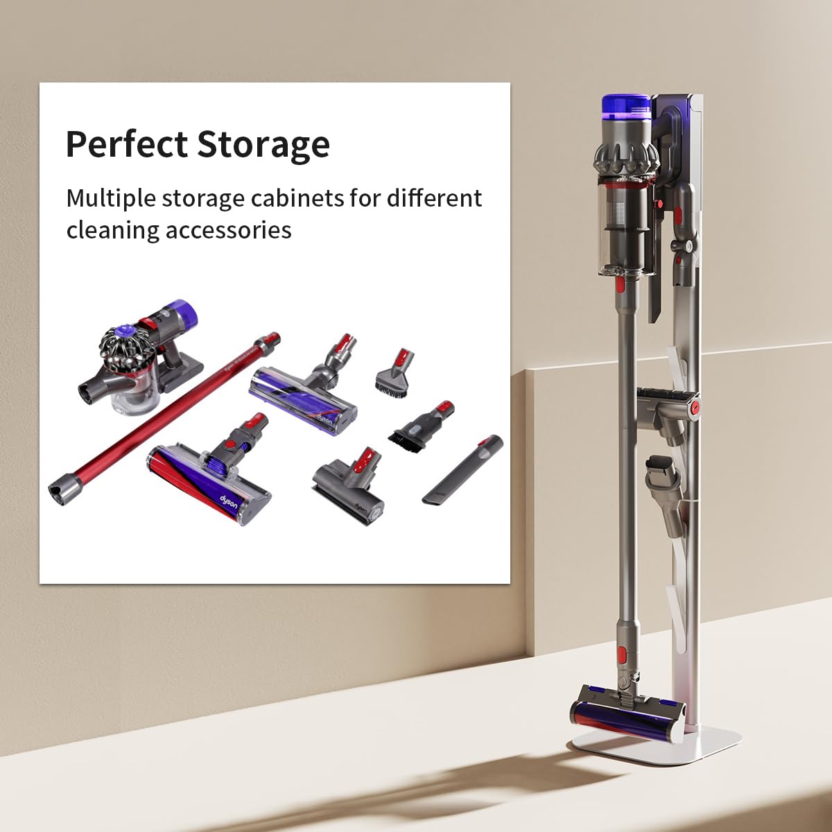 YanBan Supporto portaoggetti antiribaltamento in metallo, compatibile con Dyson G5/V7/V8/V10/V10slim/V11/V12slim/V15, ricarica e organizer tutto in uno, design modulare facile da montare
