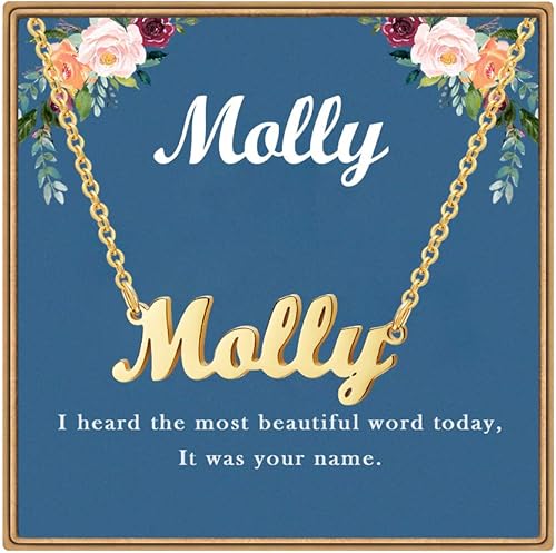 Ldurian Valentine's Day Gifts Name Necklace Name Pendant Necklace Christmas Gifts 14K Gold Dainty Name Plate Necklaces Birthday Jewelry Gift for