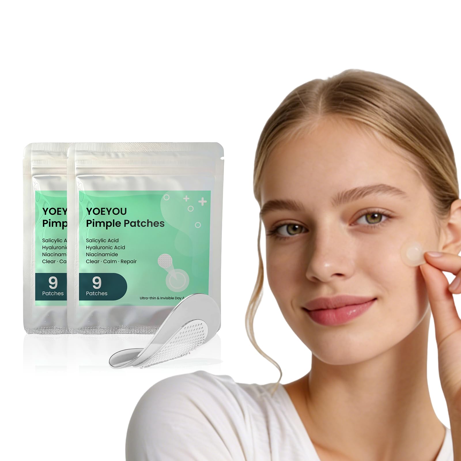 Micro-Dart Pimple Patch Hydrocolloid Acne Patches with Micro-Dart Technology for Hydrolyzed Hyaluronic Acid Salicylic Acid Madecassoside Tea Tree