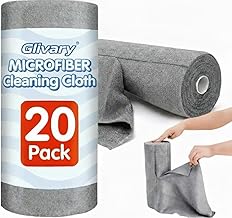 Glivary Microfiber Cleaning Cloth Roll 25x25CM – Reusable Tear-Away Towels Washable Super Absorbent Lint Free Cleaning Rags for Kitchen, Car, Garage and Home(20 Pack)(Grey)