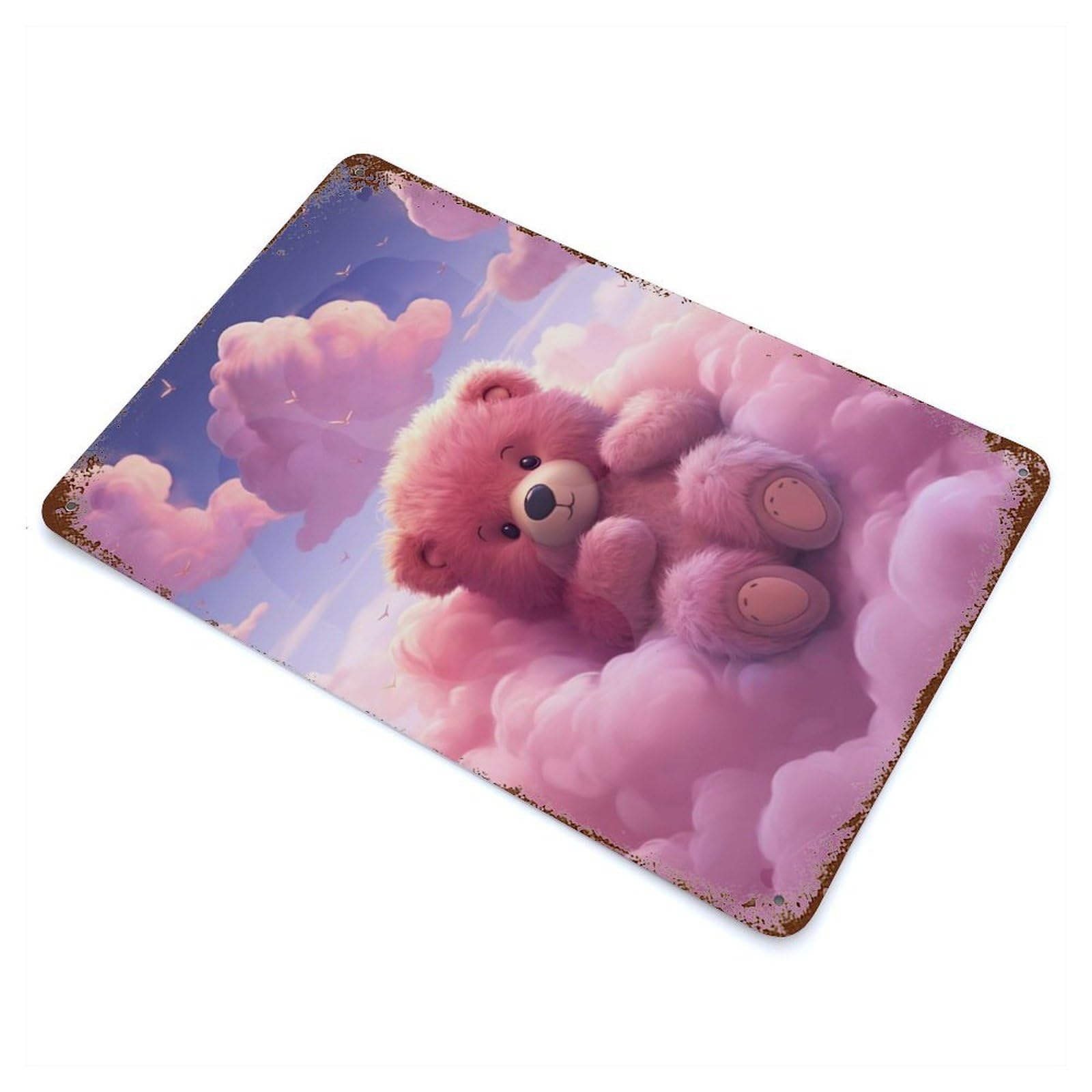 Rust Effect Teddy Bear Dreamland Retro Metal Sign 11.8"x7.9", Farmhouse Wall Decor for Living Room, Hallway And Home Decor