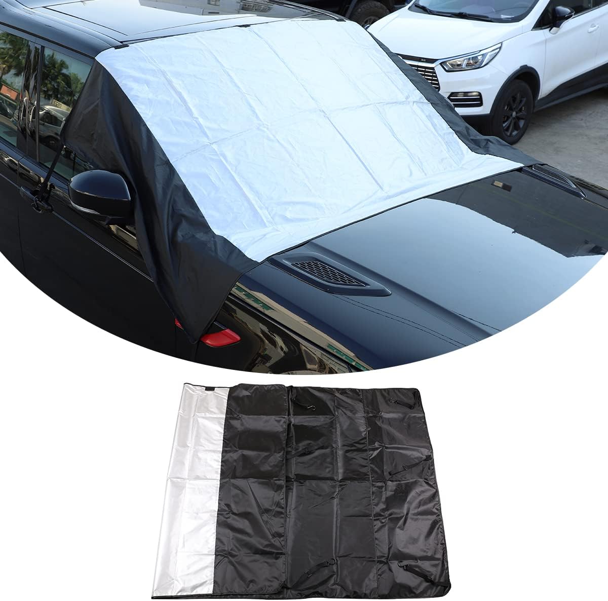 TINKI Car Windshield Cover Compatible for Land Rover Discovery 4 2010-2016, for Ice and Snow | Windshield Frost Cover for Any Weather | Water, Heat & Sag-Proof Car Windshield Snow Cover (A)