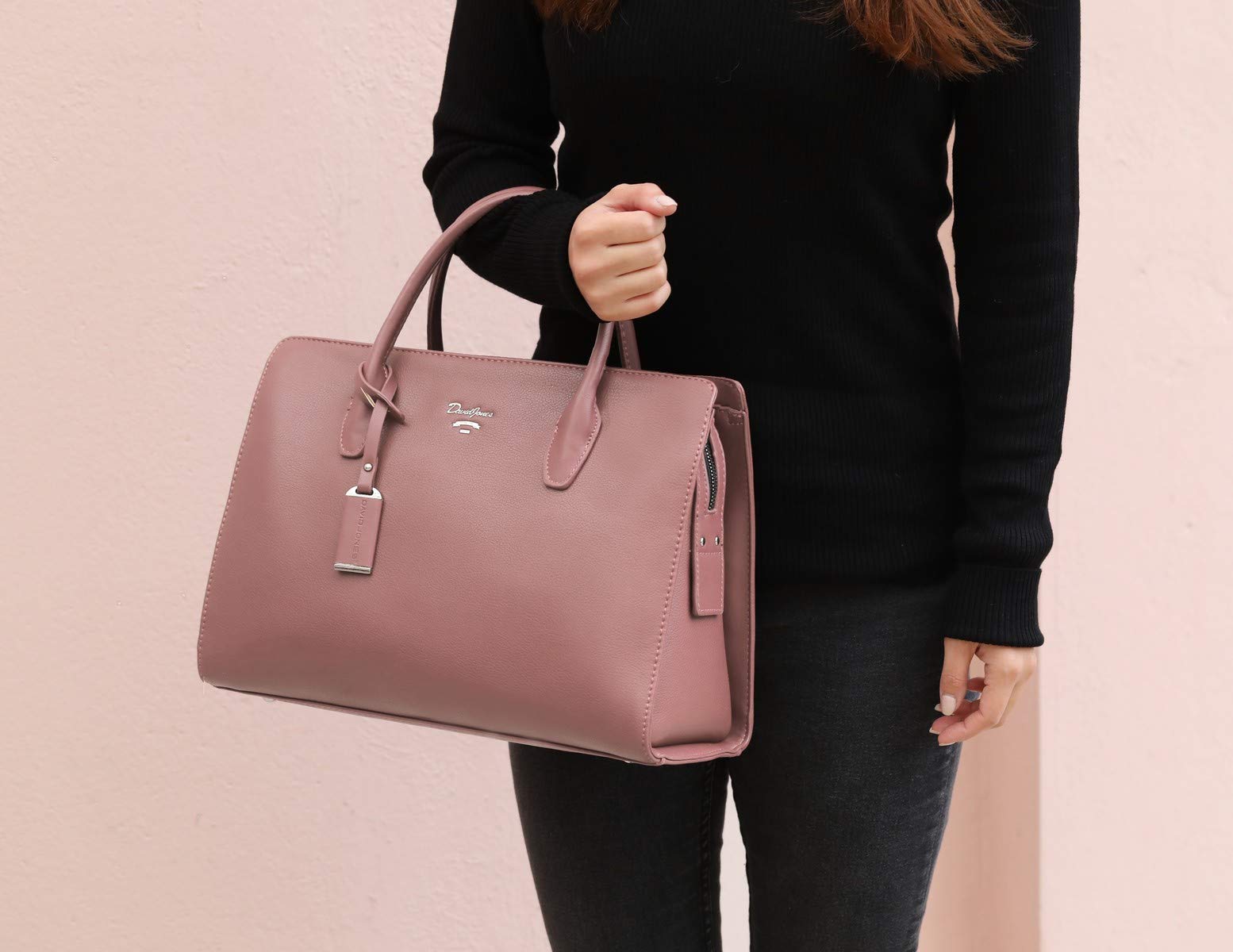 David Jones - Bolso de Mano Grande Mujer - Señora Tote Shopper Piel Cuero PU - Bolsos de Hombro Bandolera Múltiples Bolsillos - Trabajo Moda Asa Superior - Rosa
