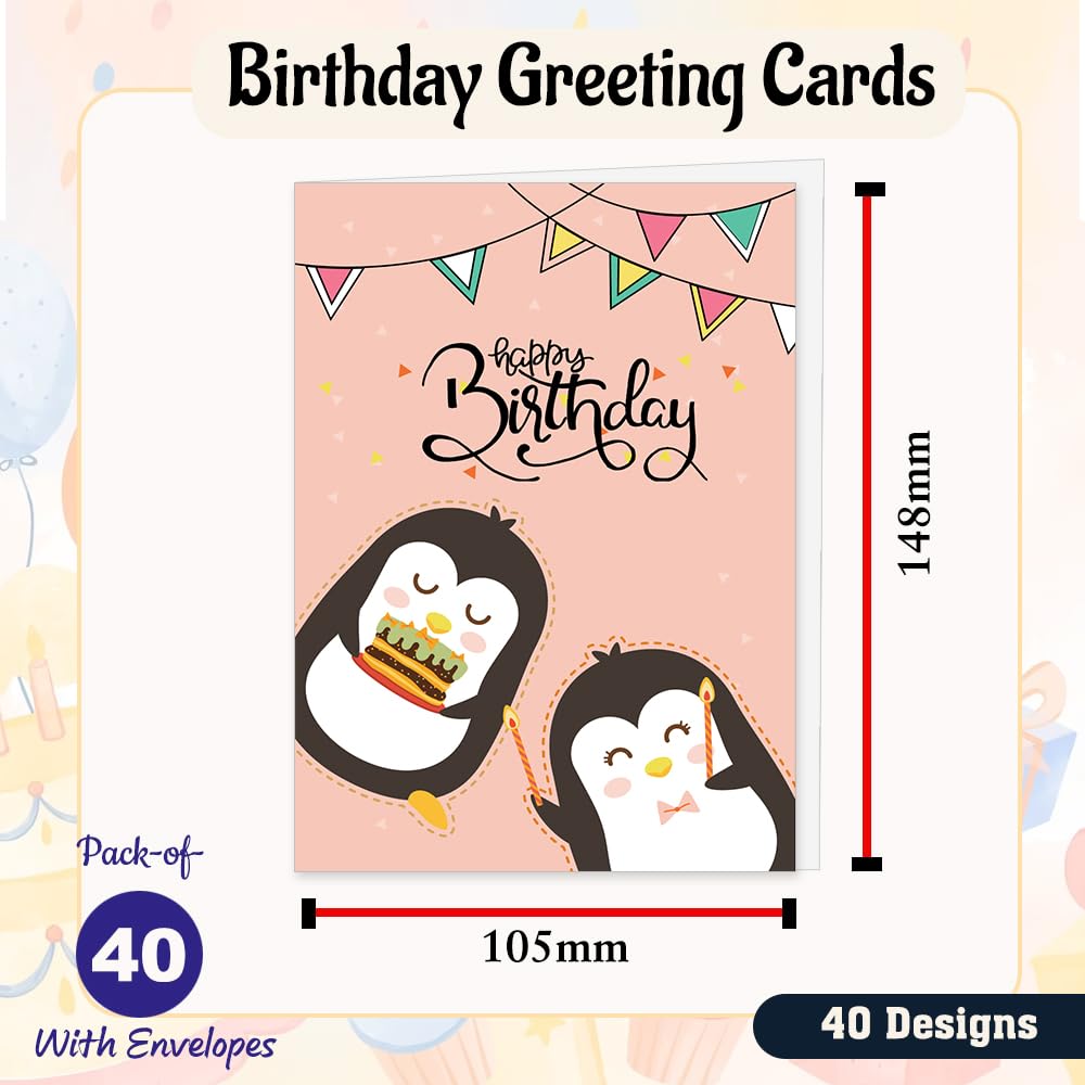 Premify Birthday Cards Multipack Of 24, Birthday Card Set Includes 24 Mixed Happy Birthday Card Designs, Blank Inside, Bulk Birthday Cards & Envelopes - View #5