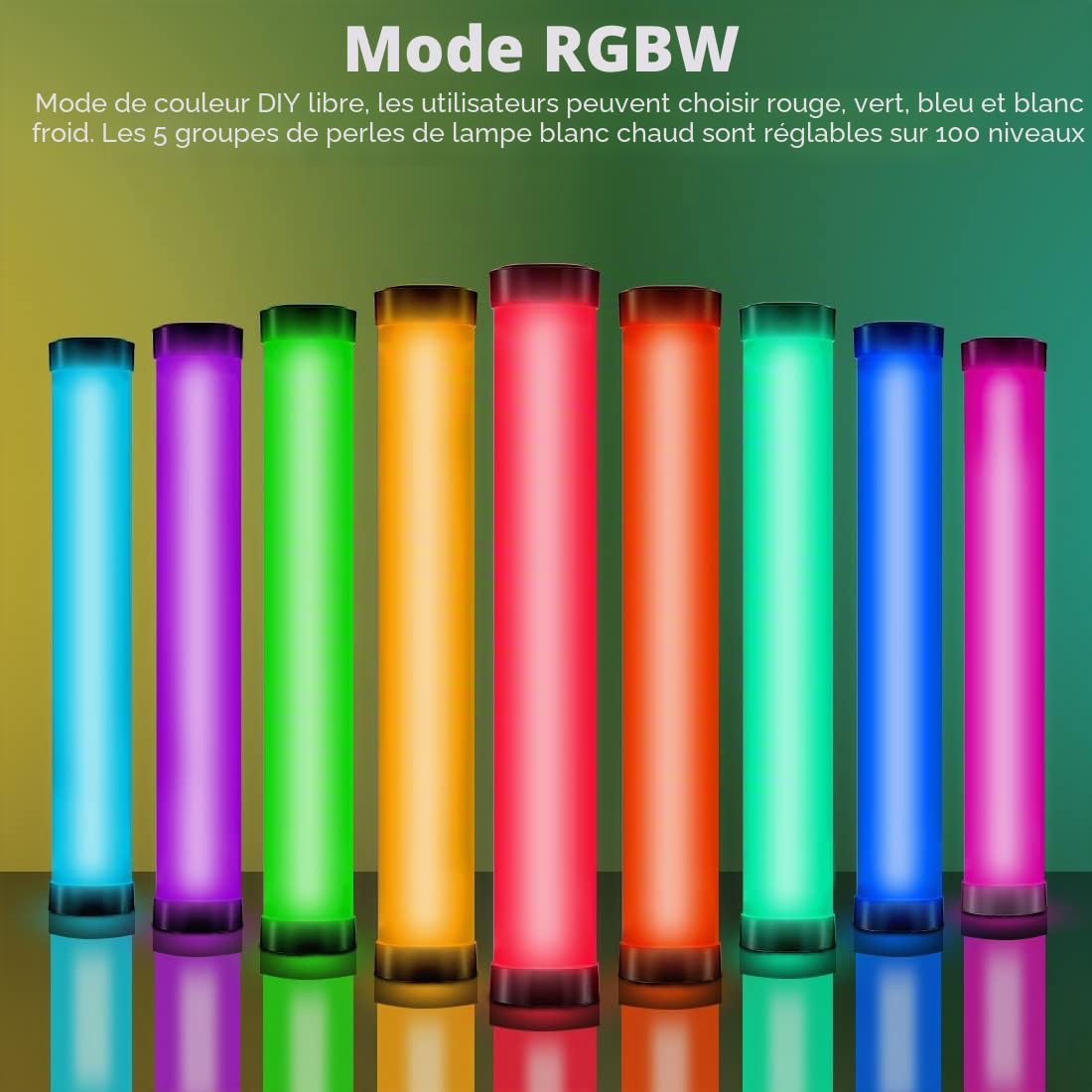 AMBITFUL Lumière tubulaire RVB A2 pleine couleur Ensemble de 2 lumières, CRI 95 TLCI 97 Couleur précise, 2500K-8500K réglable, mode RVB CCT HSI 29 Fx, prise en charge du contrôle d'application,(A2-K2)