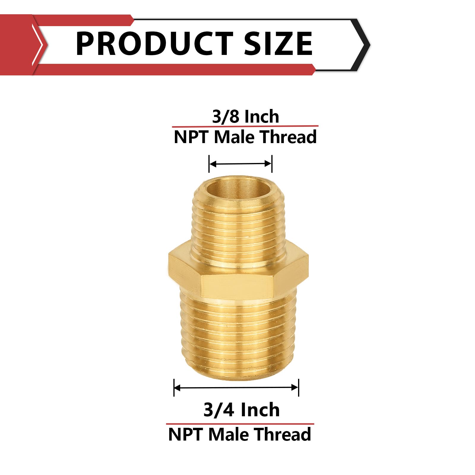 Confezione da 5 raccordi esagonali EFIELD da 3/4" MNPT x 3/8" MNPT in ottone massiccio, raccordi adattatori per tubi filettati maschio in ottone