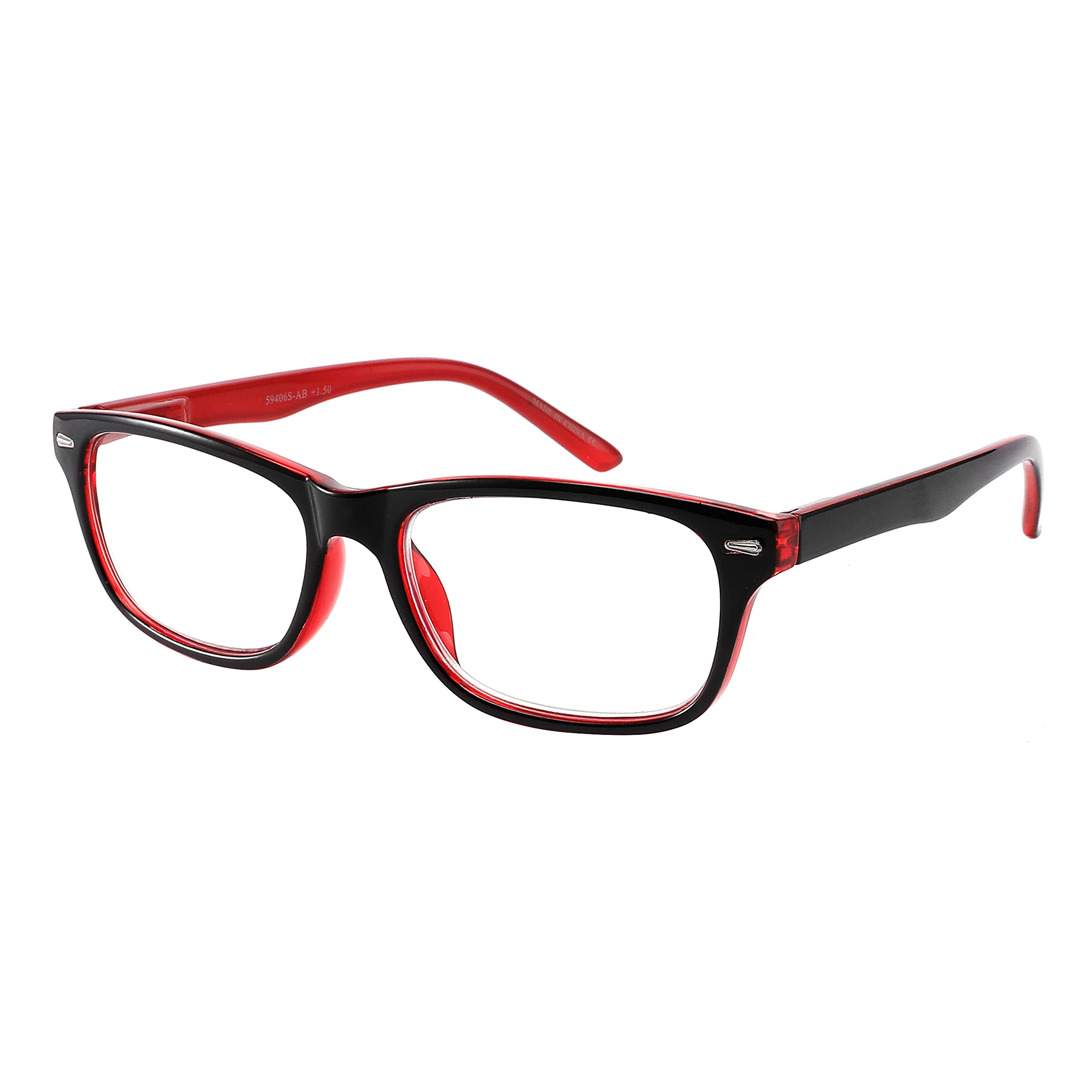 EDGEIWEAR Anti Blue Light Horned Rim Reading Glasses with Plastic Frame for Digital Eye Strain Computer Fatigue Relief and Better Sleep (Black & Red, 1.50)