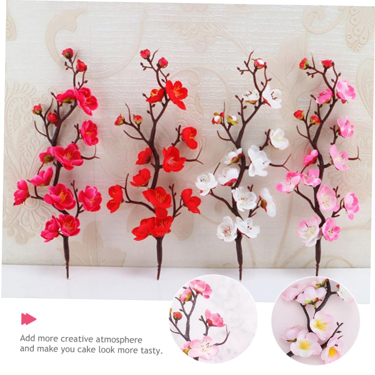 MAGICLULU 4 Set di Decorazioni per Torte A Forma di Ramo di Prugno Eleganti Decorazioni per Cupcake di Compleanno per Feste 6 Pezzi*4