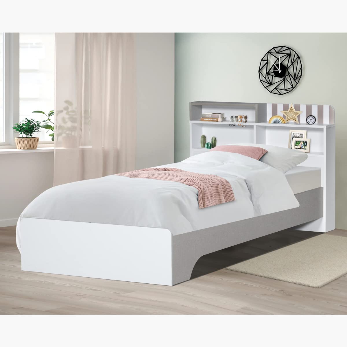 Home Box Paddington Single Bed With Storage 208 X 80 X 98 Cm Grey/White