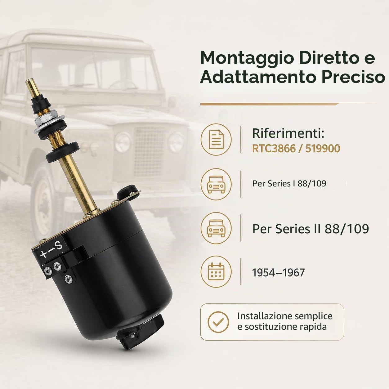 Motorino tergicristallo parabrezza per Land Rover serie uno e due, ricambio tergicristallo anteriore motore lavavetri compatibile con codici RTC3866 e 519900