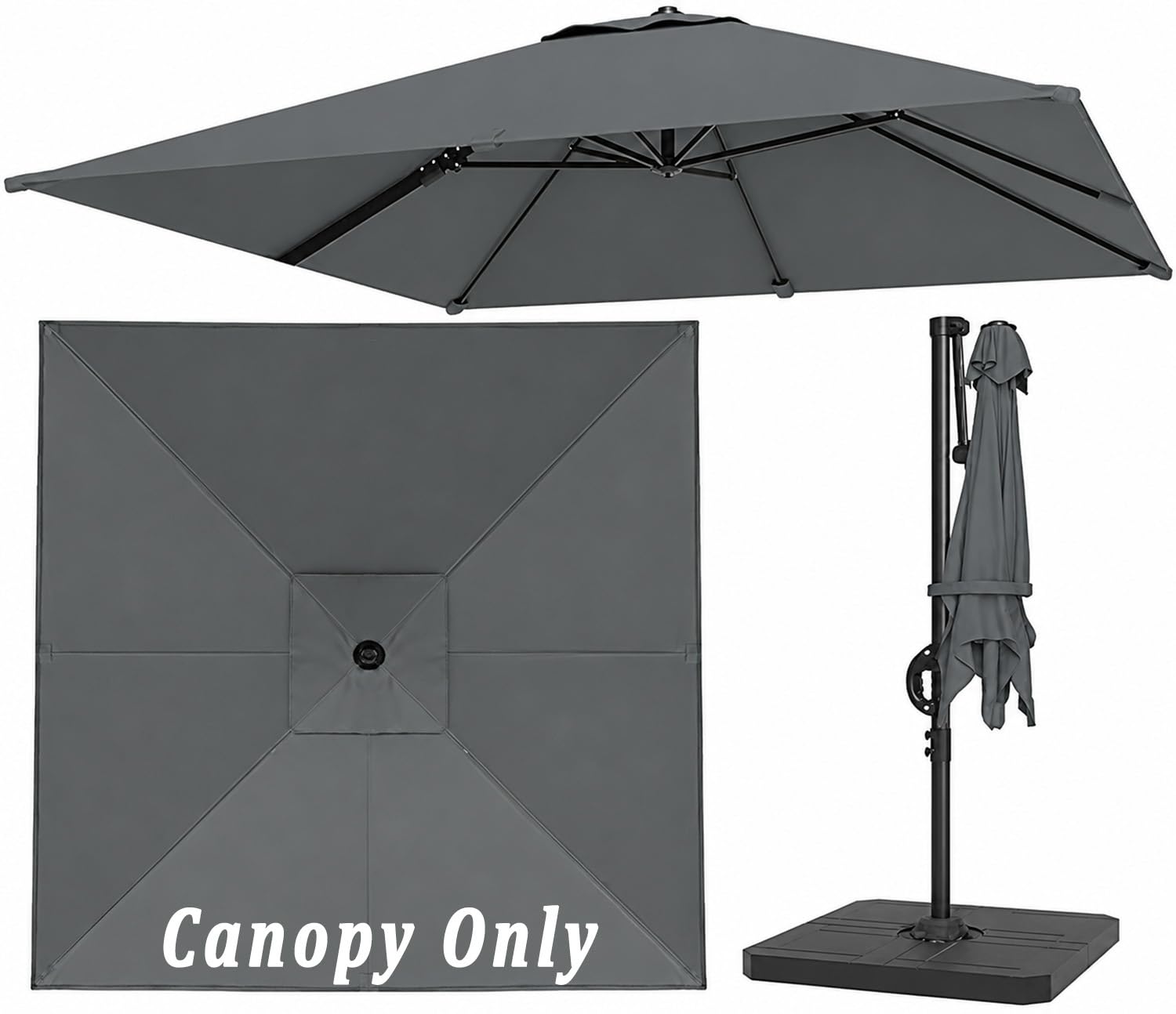 Générique Toile de Rechange pour Parasol 8 Baleines Carré et Rectangulaire, Toile de Remplacement Polyester 240g Déperlante, Protection UV pour Jardin Terrasse(Gris,270x270cm)