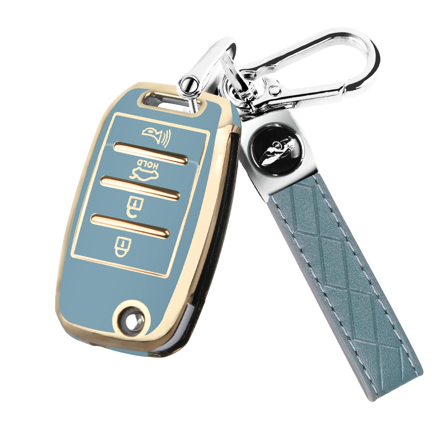 for Kia Flip Key Fob Cover, Soft TPU Key Shell Case for Sorento Sportage  Rio Soul Forte Optima Folding Key Fob, Blue