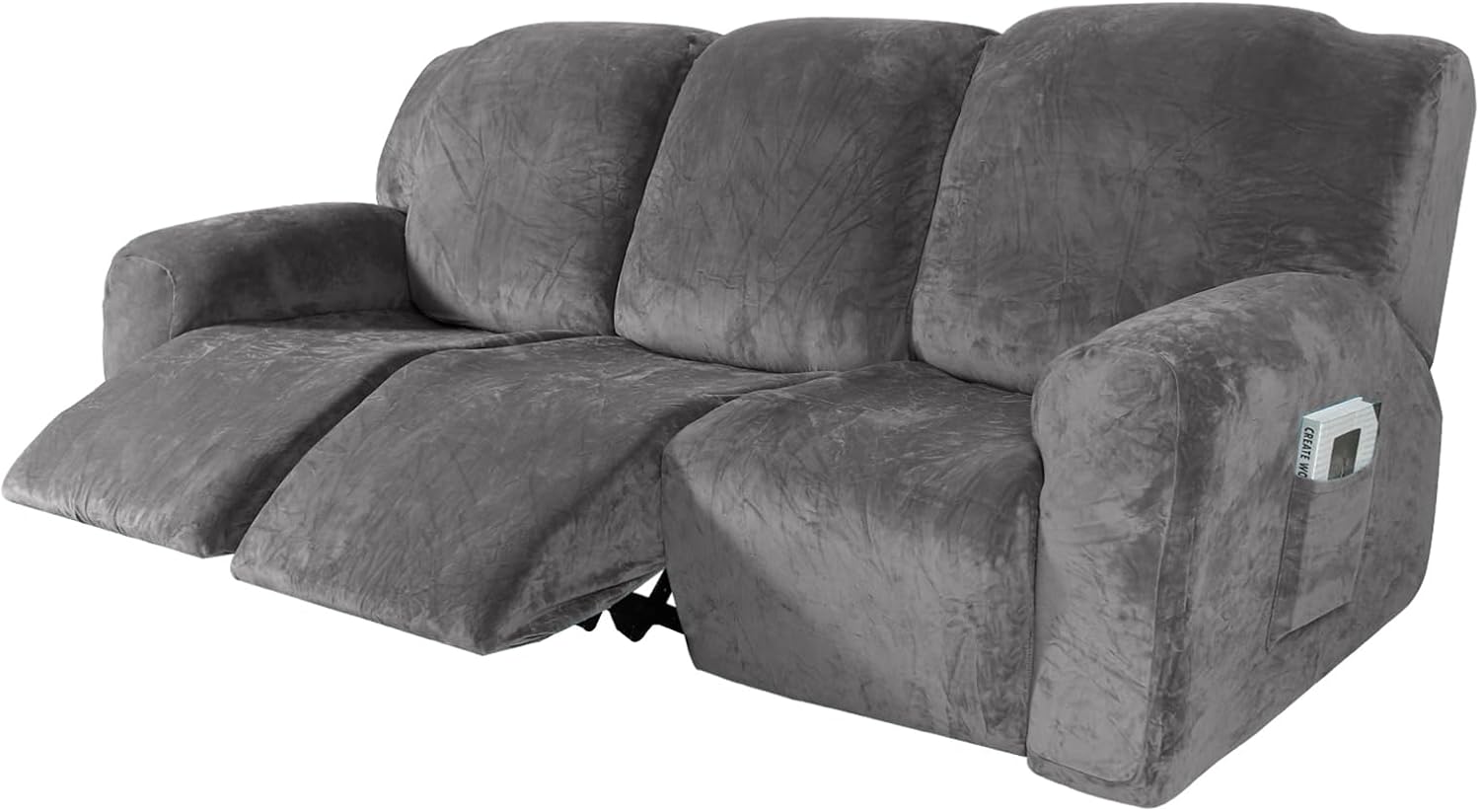 I, Luxury Velvet Recliner Chair Covers Slipcovers 8 Piece, Anti-Slip Slip Covers for Couch 3 Seater Recliner, Stretch Reclining Chair Cover with Pockets, Washable Furniture Covers