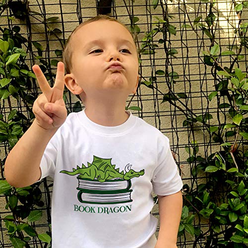 The Spunky Stork Youth Tween Boys Funny Book Dragon Organic Kids Tshirt (Youth MD (8)) White2
