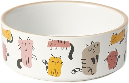 PetRageous 18417 Snobby Cats - Cuenco redondo de cerámica para gatos, 5 pulgadas de ancho y 2 pulgadas de alto, capacidad de 2 tazas, color blanco