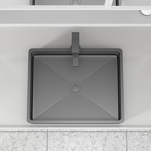 Miniatura 86 de Fregadero de baño de 19 x 15 pulgadas con grifo y desagüe desplegable – Porcelana negra mate rectangular sobre mostrador moderno lavabo de arte