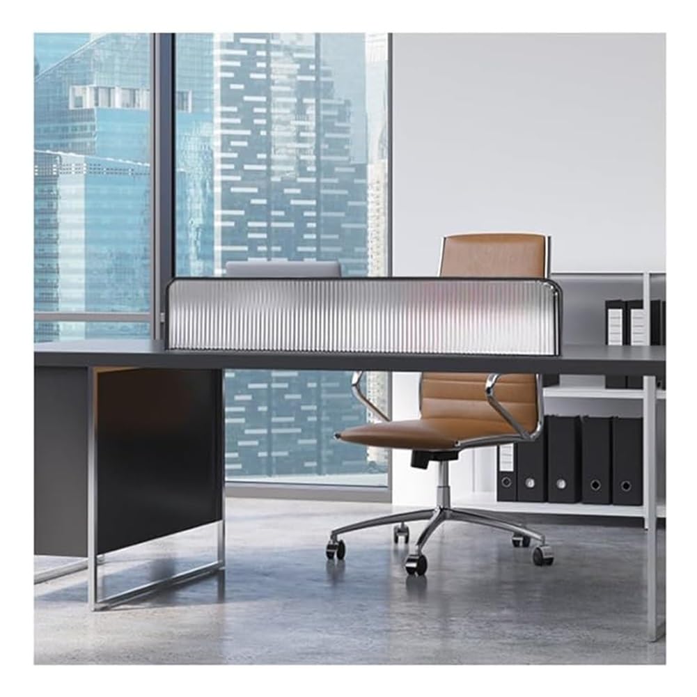 KLGFBDC Translucent Glass Partition Screen 11.8" - Stylish Divider with Stainless Steel Frame for Office Workstations, Restaurants & Desks - Black, 110cm / 43.3in