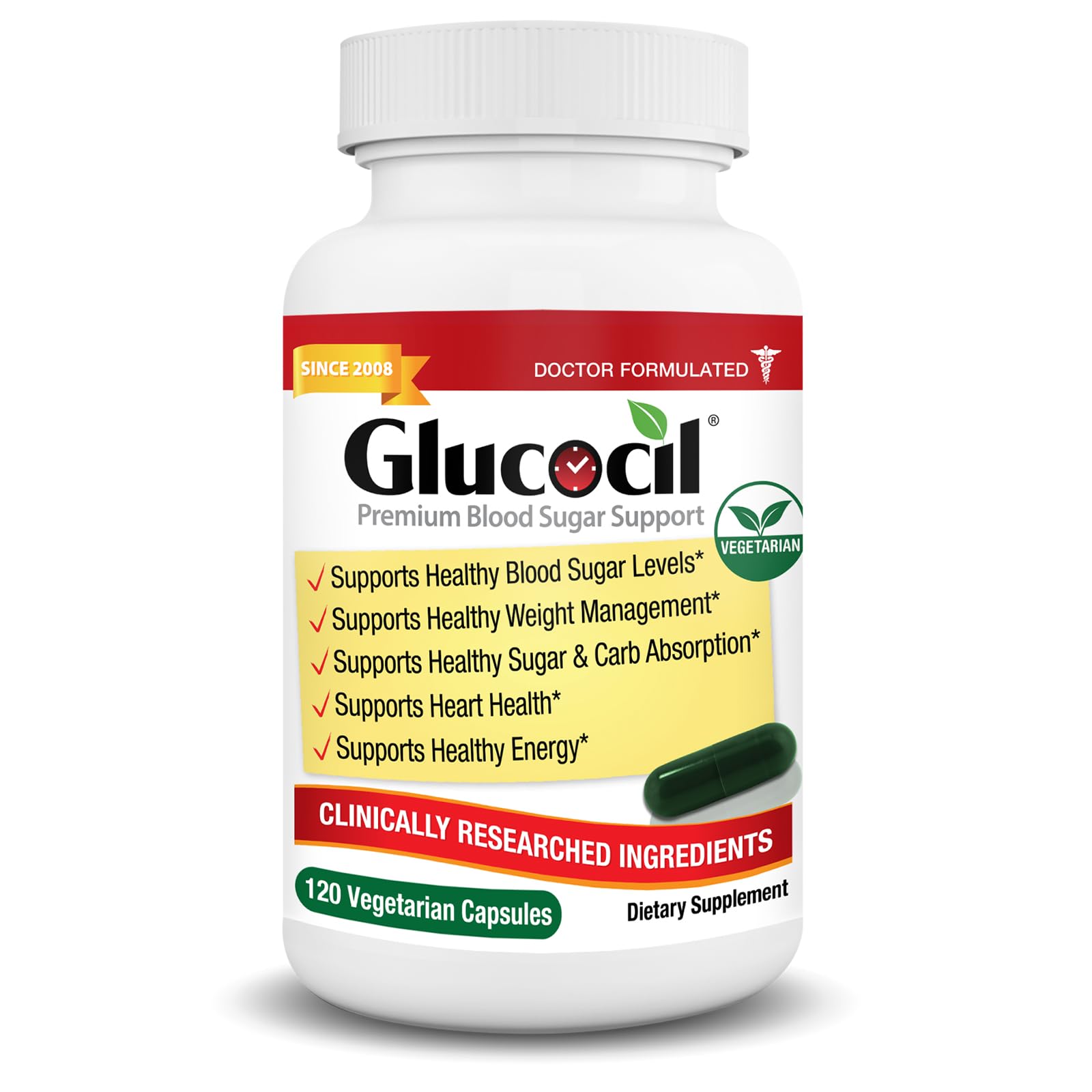 Glucocil – Vegetarian Capsules - Premium Blood Sugar Support - Supports The 3 Essentials for Healthy Blood Sugar - with Berberine, Proprietary Mulberry Leaf, and More