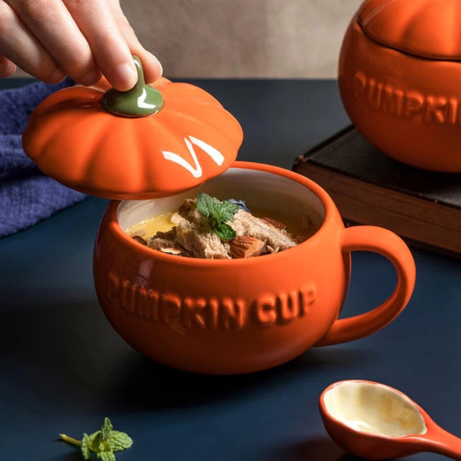 Tasse Céramique Citrouille Avec Couvercle Et Cuillère - 201-300 Ml, Design Mignon - Pour Petit Déjeuner, Café, Déco