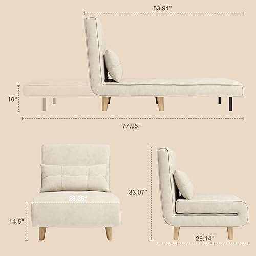 Miniatura 3 de Aiho Sofá Cama Futón, Silla Cama Convertible 3 en 1, Silla Futón con Respaldo Ajustable de 6 Niveles y Almohada para Cuarto de Huéspedes,