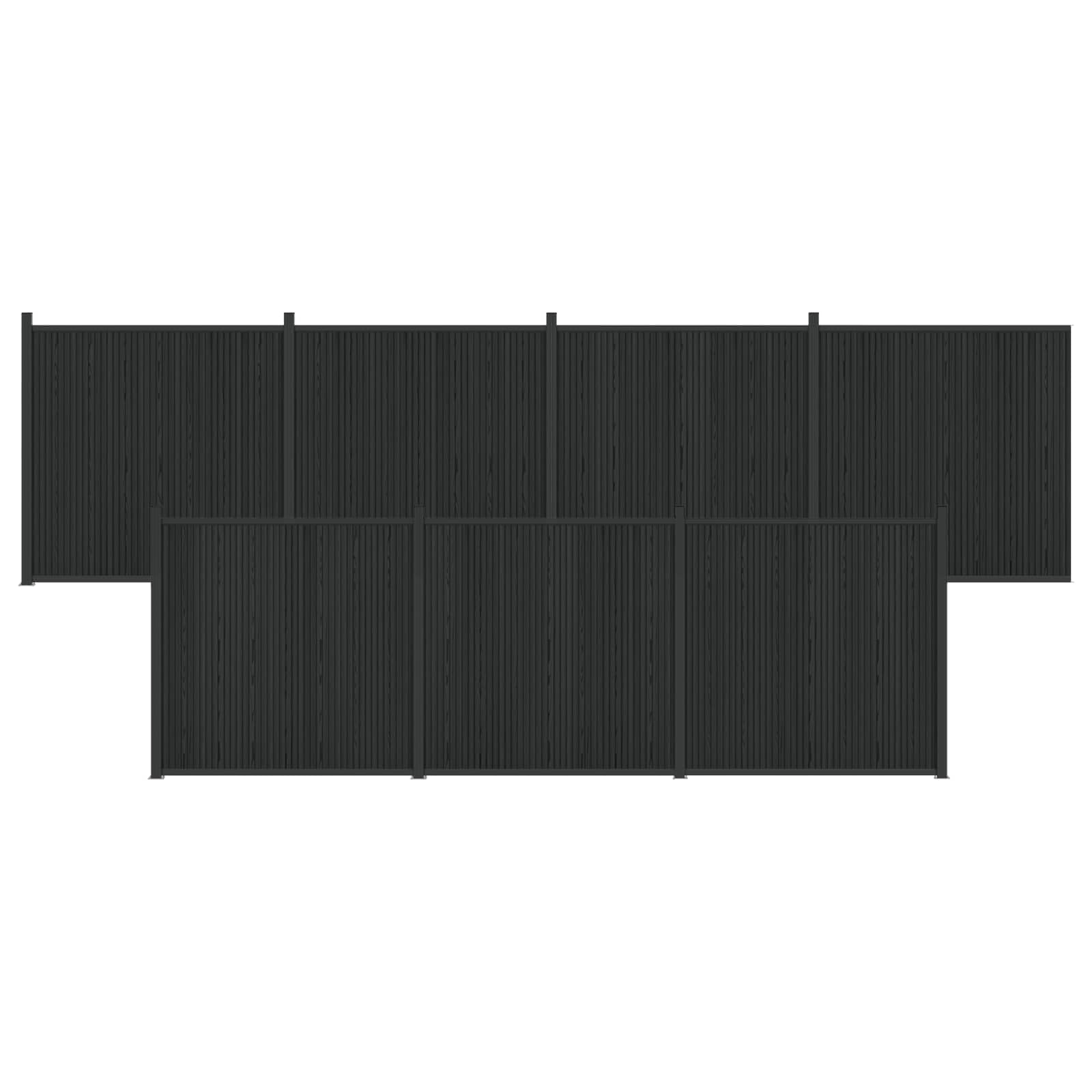 Zaunelement 7 pcs WPC und Aluminium Schwarz, Gartenzaun Sichtschutz mit stabiler Konstruktion, wetterbeständig für Terrasse, Balkon, Vorgarten und Außenbereich