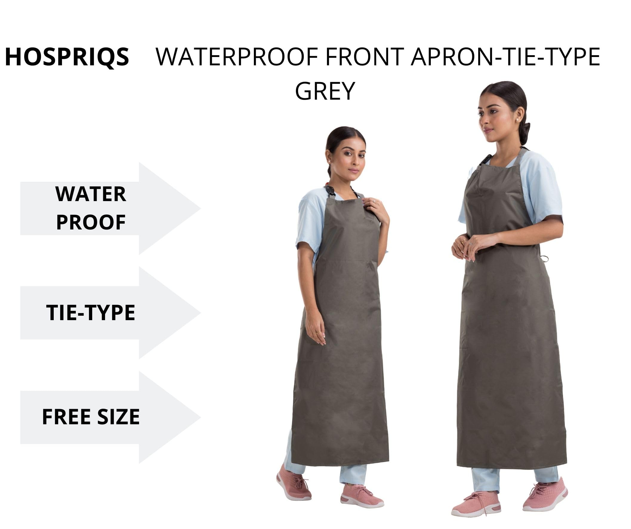 HOSPRIQS Reusable Waterproof Front Apron For Hospital & Home Use Tie-Type | Size - 45”x23” | Grey (Pack Of 1) - Image 6 thumbnail