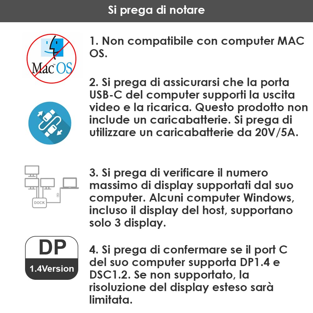 WAVLINK Docking station USB-C per due monitor, docking station con due HDMI, DP, 100W PD, USB3.0&2.0, RJ45, slot SD/TF, audio/microfono, compatibile solo con computer Windows