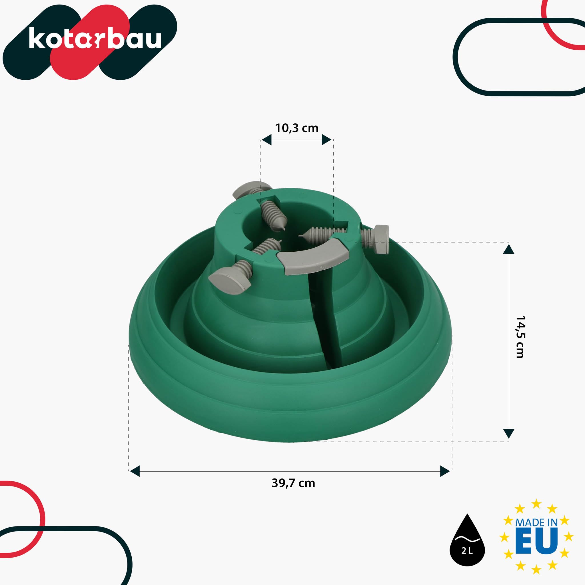 KOTARBAU® Soporte Árbol de Navidad - Plástico - Base para Pino de Navidad - para Árboles hasta 2,5 m - Verde - con Depósito de Agua - Diseño en Forma de Redonda